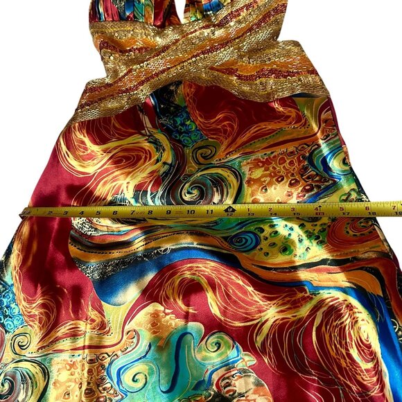 Vibrant Multicolor Sequin Satin Gown Open Back Floor Length Formal Dress Size 4 - Picture 14 of 14